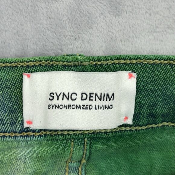 Sync Denim Jeans Mens Size 34 Green Tie Dye Distressed Skinny Jeans - Picture 11 of 16